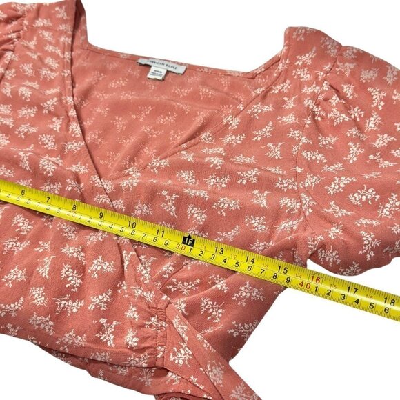 American Eagle Floral Wrap Crop Top Sz.M Coral Puff Sleeve Y2K 90s Romantic - Picture 8 of 9